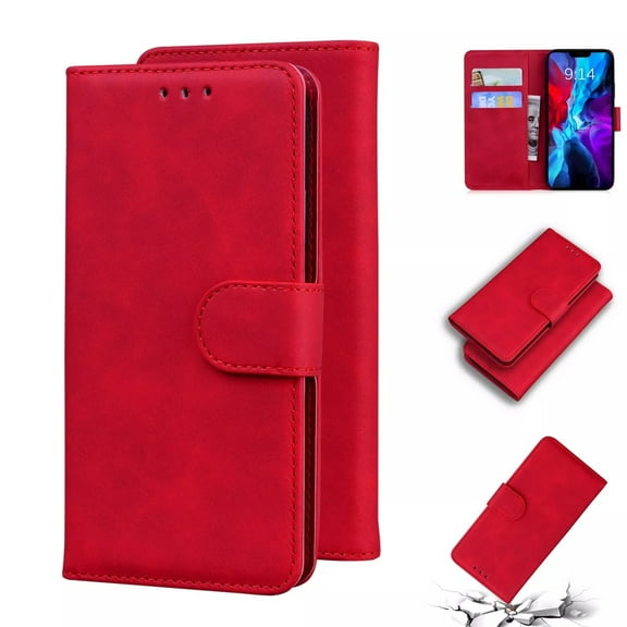 Dteck For iPhone 16 Pro Max Wallet Pocket Case, Shockproof PU Leather Flip Wallet Case Cover with Card Slot Holder Kickstand Protective Phone Case, Red