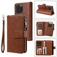 thumbnail image 1 of Dteck for iPhone 16 Pro Wallet Case, 2 In 1 Detachable Protective Phone Case Women Men Kickstand flip Cover Wrist Strap Zipper Credit Card Holder Slots for iPhone 16 Pro,Brown, 1 of 6
