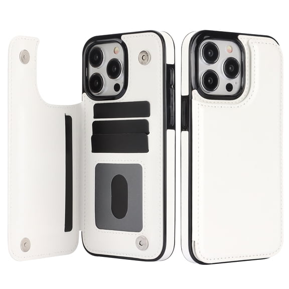 Dteck for iPhone 16 Pro Wallet Case with Card Holder, Classic PU Leather Kickstand Card Slots Case, Double Magnetic Clasp and Durable Shockproof Cover, White