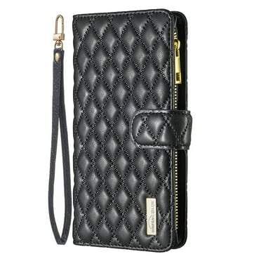 Dteck for iPhone 16 Pro Wallet Case with Card Holder, Sturdy PU Leather Case for Women Men Magnetic Flip Zipper Wristlet Strap Kickstand Phone Case for iPhone 16 Pro,Black