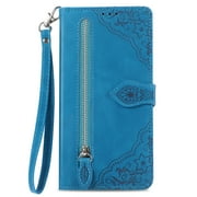 Dteck for iPhone 16 Wallet Case with Credit Card Holder Zipper Pocket, Magnetic Flip Folio Book PU Leather Phone Case Shockproof Wristlet Strap Cover for Women Men, Blue