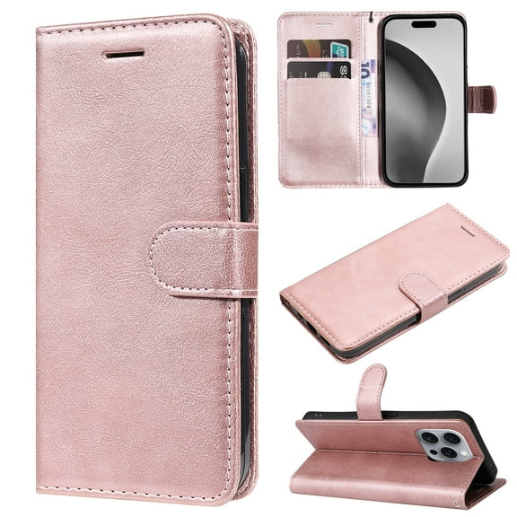 Dteck for iPhone 16 Wallet Case, Magnetic PU Leather Flip Folio Case with Card Holders RFID Blocking Kickstand Shockproof TPU Inner Shell Phone Cover 2024, Rosegold