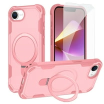 Dteck for iPhone 16E 2025 Case with Screen Protector, Compatible with MagSafe Shockproof Invisible Magnetic Ring Stand Military-Grade Heavy Duty Protection Phone Case, Pink