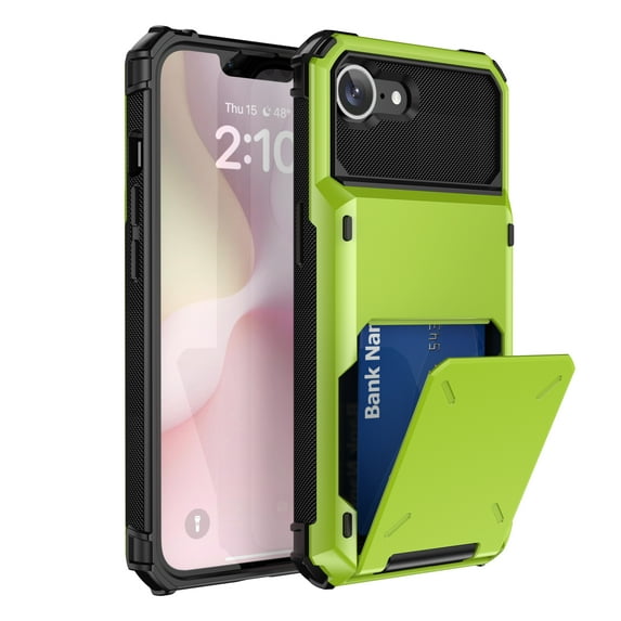 Dteck for iPhone 16E 2025 released Wallet Case, Credit Card Holder ID Slot Pocket Dual Layer Protective Bumper Rugged TPU Rubber Armor Hard Shell Cover, Green