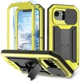 thumbnail image 1 of Dteck for iPhone 16E Case with Camera Cover Sliding, Heavy Duty Protection Rugged Screw Full Body Military Grade Metal Rubber with Stand Hard Built in Screen Protector for iPhone 16e 2025,Yellow, 1 of 7