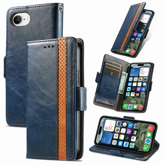 Dteck for iPhone 16E Wallet Case, Magnetic PU Leather Flip Folio Case with Card Holders RFID Blocking Kickstand Shockproof TPU Inner Shell Phone Case, Darkblue