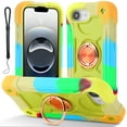 thumbnail image 1 of Dteck for iPhone 16e Case 6.1 Inch with Built-in 360°Rotating Ring Stand, Military Grade Drop Protection Full Body Rugged Heavy Duty Protective Cover with Wrist Strap,Rainbow Yellow, 1 of 6