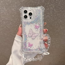 Dteck for iPhone 16e Case with Bling Glitter Butterfly, Shockproof Front Bumper Protective Phone Cover with Bracelet Wrist Strap for Women Girls,Silver