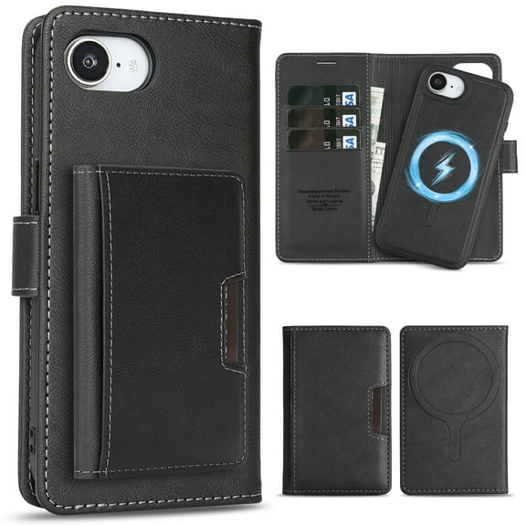 Dteck for iPhone 16e Case Detachable Wallet Case with Card Holder, 3 in 1 PU Leather Flip Folio with RFID Blocking Stand Shockproof Phone Cover 6.1 Inch 2025,Black