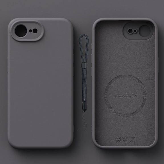 Dteck for iPhone 16e Case with Lanyard, Compatible with Mag-Safe, Upgraded Liquid Silicone with Camera Protection Soft Anti-Scratch Microfiber Lining Phone Case for iPhone 16e 6.1",Gray