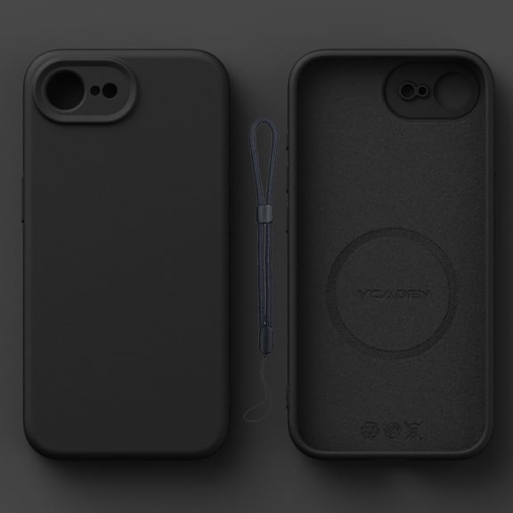 Dteck for iPhone 16e Case with Lanyard, Compatible with Mag-Safe, Upgraded Liquid Silicone with Camera Protection Soft Anti-Scratch Microfiber Lining Phone Case for iPhone 16e 6.1",Black