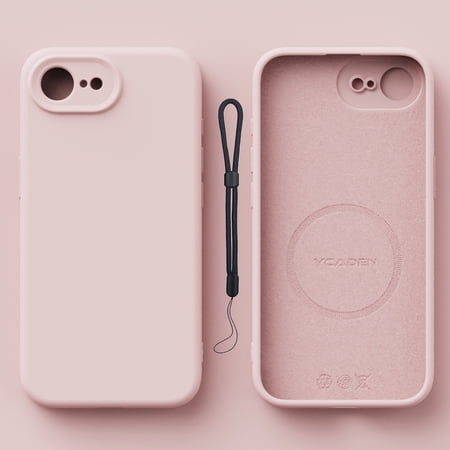 Dteck for iPhone 16e Case with Lanyard, Compatible with Mag-Safe, Upgraded Liquid Silicone with Camera Protection Soft Anti-Scratch Microfiber Lining Phone Case for iPhone 16e 6.1",Pink