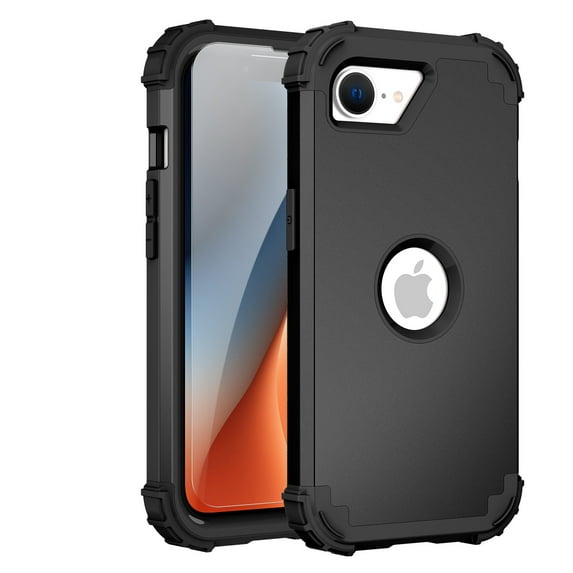 Dteck for iPhone 16e Case with Screen Protector, Heavy Duty Shockproof Dust/Drop Poof 3 Layers Full Bady Protection Rugged Cover Case for iPhone 16E 2025 6.1",Black