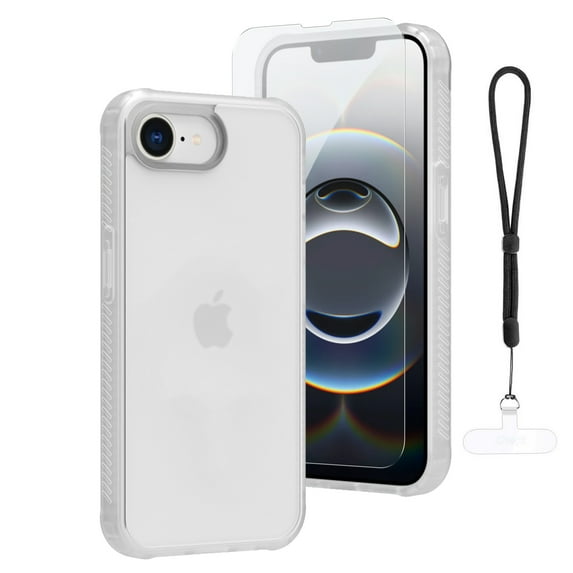 Dteck for iPhone 16e Case with Screen Protector + Lanyard Wrist Strap, Translucent MatteShockproof Protective Phone Case for iPhone 16e 6.1 Inch, Translucent