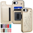 thumbnail image 1 of Dteck for iPhone 16e Case Wallet, Flip Folio PU Leather Cover with Floral Design, 4 Card Slots & Kickstand Function, Stylish Protective Phone Case for Women Men 6.1",Gold Embossing, 1 of 9