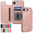 thumbnail image 1 of Dteck for iPhone 16e Case Wallet, Flip Folio PU Leather Cover with Floral Design, 4 Card Slots & Kickstand Function, Stylish Protective Phone Case for Women Men 6.1",Rosegold Embossing, 1 of 9