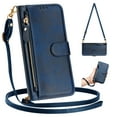 thumbnail image 1 of Dteck for iPhone 16e Case for Women, Crossbody Wallet Phone Case with Card Holder, PU Leather Magnetic Closure Flip Zipper Strap Wallet Phone Case,Blue, 1 of 8