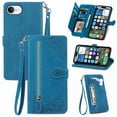 thumbnail image 1 of Dteck for iPhone 16e Wallet Case with Card Holder for Women Men, for iPhone 16E Phone Case Embossed PU Leather Zipper Purse Card Holder Flip Folio Shockproof Cover with Wrist Strap 2025 6.1",Blue, 1 of 5