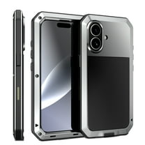 Dteck for iPhone 17 (2025) Case, Heavy Duty Metal Full Body Protective Cover Shockproof Aluminum Alloy Cover with Silicone Built-in Screen Protector, Silver