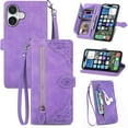 thumbnail image 1 of Dteck for iPhone 17 (2025) Wallet Case with Credit Card Holder Zipper Pocket, Magnetic Flip Folio Book PU Leather Phone Case Shockproof Wristlet Strap Cover for Women Men, Purple, 1 of 6
