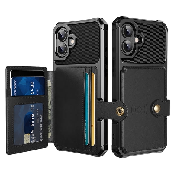 Dteck for iPhone 17 Case with Back Wallet Card Holder, Hybrid Rubber Bumper Shockproof Magnetic Back Flip Case for iPhone 17 Wallet Case for Women Men, Black
