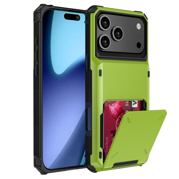 Dteck for iPhone 17 Case with Card Holder, Store 5 Cards Dual Layer Heavy Duty Shockproof Wallet Case with Hidden Card Slot Large Storage Cover for Men & Women, Green