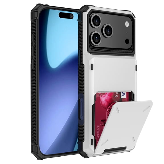 Dteck for iPhone 17 Case with Card Holder, Store 5 Cards Dual Layer Heavy Duty Shockproof Wallet Case with Hidden Card Slot Large Storage Cover for Men & Women, White