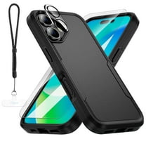 Dteck for iPhone 17 Case with Glass Screen Protector   Camera Lens Cover, Military Grade Drop Protection Full Body Shockproof Protective Cover 6.3 Inch with Wrsit Strap,Black