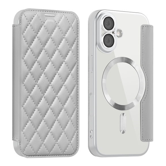 Dteck for iPhone 17 Flip Wallet Case (2025), Magnetic Clear Back/Camera Lens Protector, Compatible with MagSafe Card Slots RFID Blocking PU Leather Protective Slim Phone Case, Gray