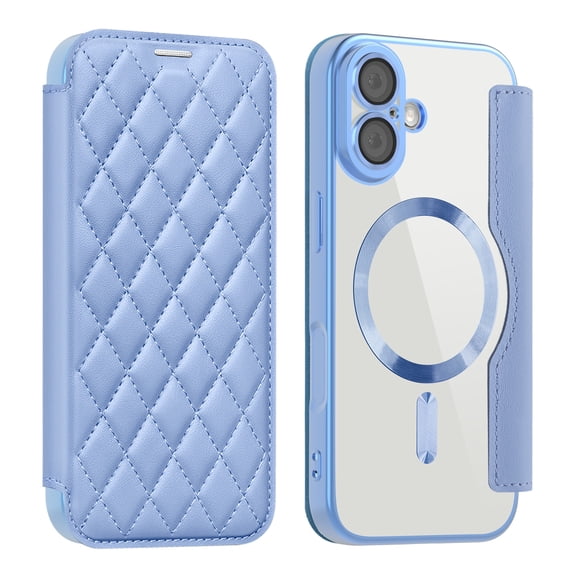 Dteck for iPhone 17 Flip Wallet Case (2025), Magnetic Clear Back/Camera Lens Protector, Compatible with MagSafe Card Slots RFID Blocking PU Leather Protective Slim Phone Case, Blue