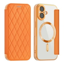 Dteck for iPhone 17 Flip Wallet Case (2025), Magnetic Clear Back/Camera Lens Protector, Compatible with MagSafe Card Slots RFID Blocking PU Leather Protective Slim Phone Case, Orange