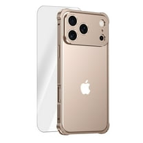 Dteck for iPhone 17 Pro Bumper Case with Screen Protector Tempered Glass, Aluminum Frame with Lock Slim Case with Camera Cover for iPhone 17 Pro 6.3 Inch,Desert Gold