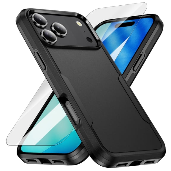 Dteck for iPhone 17 Pro Case with Auto-Alignment Install Screen Protector, Dual Layer Heavy Duty Shockproof Drop Protection Protective Phone Cases Cover, Black