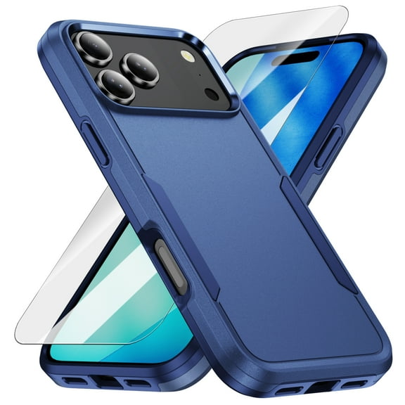 Dteck for iPhone 17 Pro Case with  Auto-Alignment Install Screen Protector, Dual Layer Heavy Duty Shockproof Drop Protection Protective Phone Cases Cover, Blue