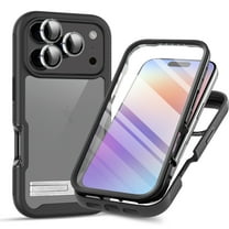 Dteck for iPhone 17 Pro Case with Built-in Screen Protector & Clear Camera Lens Cover, Full Body Shockproof Anti-Scratch Phone Cover with Metal Stand for iPhone 17 Pro 6.3 Inch,Black