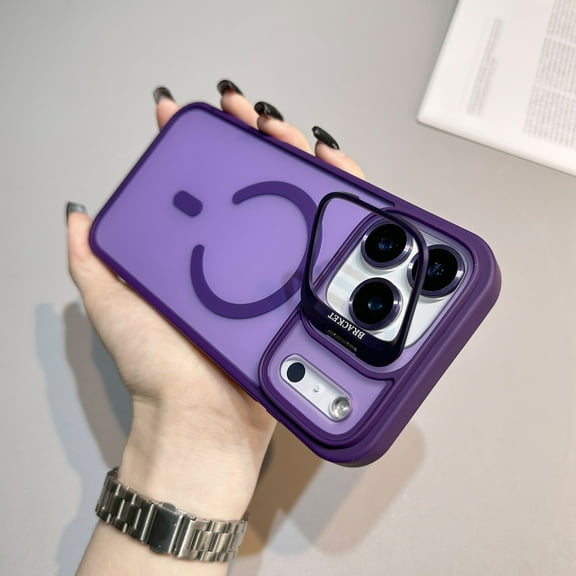 Dteck for iPhone 17 Pro Case, Compatible with MagSafe ,Built-in Camera Ring Stand,with Individual Camera Cover, Translucent Matte PC + TPU Military-Grade Drop Protection Magnetic Case,Purple