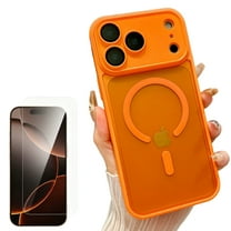 Dteck for iPhone 17 Pro Case with Glass Screen Protector, Compatible with MagSafe, Shockproof Translucent Matte Anti-Slip Phone Case with Camera Lens Cover,Orange