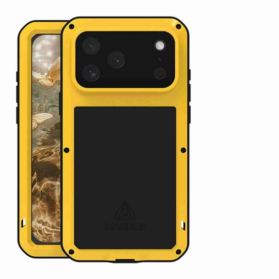 Dteck For iPhone 17 Pro Case Heavy Duty Rugged Military Grade Aluminum Metal Full Body Shockproof Dustproof Protective Cover with Built-in Tempered Glass Screen Protector, Yellow