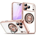 thumbnail image 1 of Dteck for iPhone 17 Pro Case with Magnetic Rotated Ring Stand, Compatible with MagSafe, Full Camera Lens Protector Plating Clear Phone Case for iPhone 17 Pro,Rosegold, 1 of 9