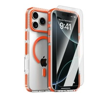 Dteck for iPhone 17 Pro Case with Screen Protector, Magnetic Case for iPhone 17 Pro Compatible with MagSafe, Slim Anti-Slip Shockproof Bumper Clear Cover 6.3 Inch,Orange