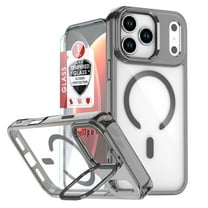 Dteck for iPhone 17 Pro Case with Screen Protector Tempered Glass, Compatible with MagSafe Military Grade Shockproof Protective Adjustable Kickstand Clear Phone Cover for iPhone 17 Pro,Black