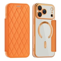 Dteck for iPhone 17 Pro Flip Wallet Case (2025), Magnetic Clear Back/Camera Lens Protector, Compatible with MagSafe Card Slots RFID Blocking PU Leather Protective Slim Phone Case, Orange