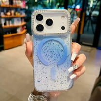 Dteck for iPhone 17 Pro Magnetic Bling Glitter Case, Electroplated Transparent Hard Cover with Shockproof TPU Rubber Bumper, Slim Sparkling Hard Back Phone Case, Blue