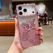 Dteck for iPhone 17 Pro Max Bling Diamond Butterfly Case, Cute Luxury Sparkle Glitter Diamond Crystal Rhinestone Protect