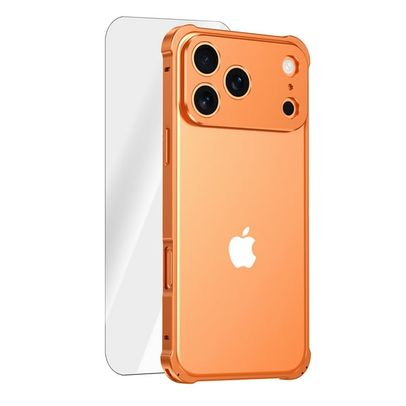 Dteck for iPhone 17 Pro Max Bumper Case with Screen Protector Tempered Glass, Aluminum Frame with Lock Slim Case with Camera Cover for iPhone 17 Pro Max 6.9 Inch,Orange