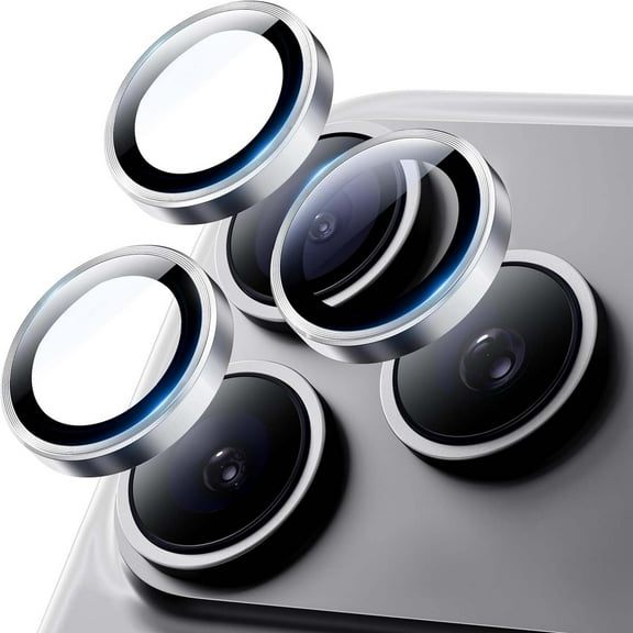 Dteck for iPhone 17 Pro Max Camera Lens Protector, 9H Tempered Galss with Metal Individual Ring, HD Invisible Fit Camera Screen Protector Cover Accessories Case Friendly,Silver