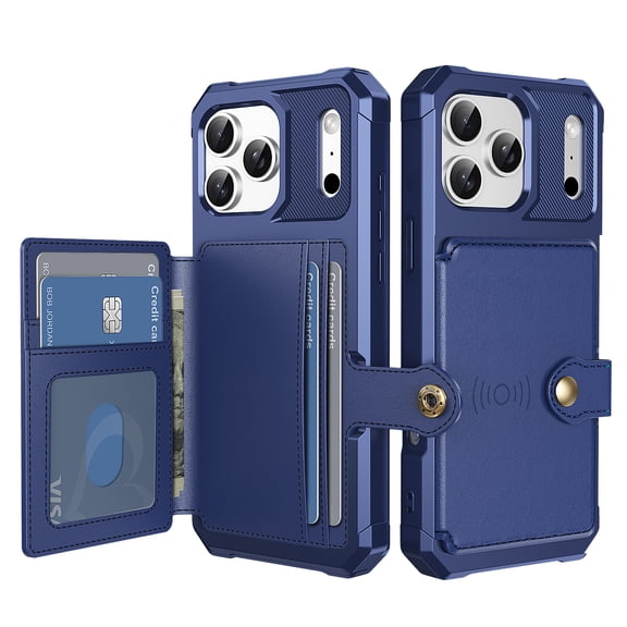 Dteck for iPhone 17 Pro Max Case with Back Wallet Card Holder, Hybrid Rubber Bumper Shockproof Magnetic Back Flip Case for iPhone 17 Pro Max Wallet Case for Women Men, Blue