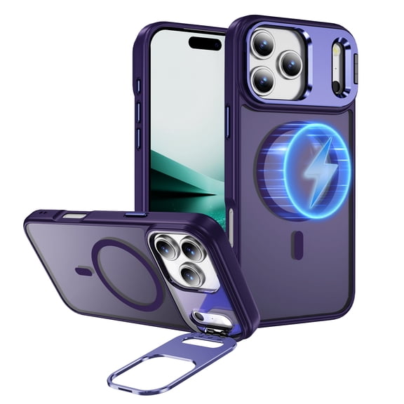 Dteck for iPhone 17 Pro Max Case, Compatible with MagSafe, Shockproof Heavy Duty Protective Adjustable Kickstand Matte Semi Clear Phone Case for iPhone 17 Pro Max 6.9 Inch,Dark Purple