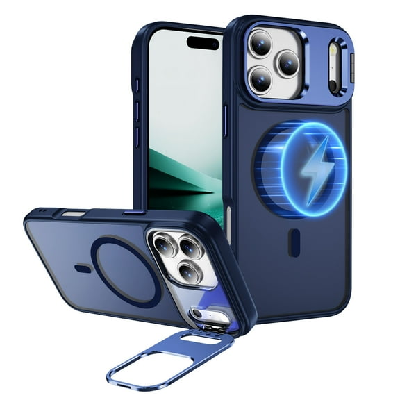 Dteck for iPhone 17 Pro Max Case, Compatible with MagSafe, Shockproof Heavy Duty Protective Adjustable Kickstand Matte Semi Clear Phone Case for iPhone 17 Pro Max 6.9 Inch,Dark Blue