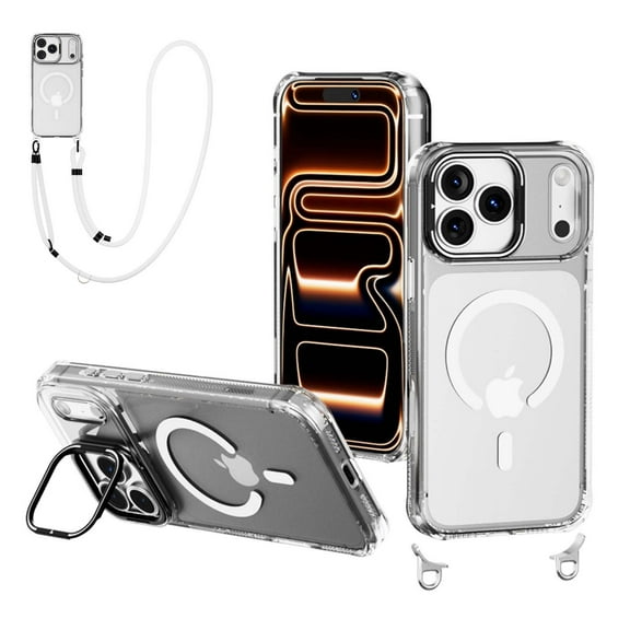 Dteck for iPhone 17 Pro Max Case with Crossbody Adjustable Strap, Compatible with MagSafe, Magnetic Phone Case with Camera Stand for iPhone 17 Pro Max,Clear
